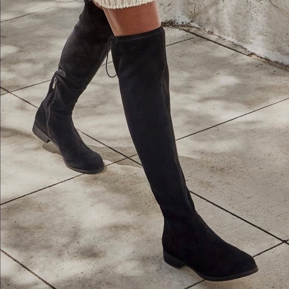 NEW Black above the knee flat boots.